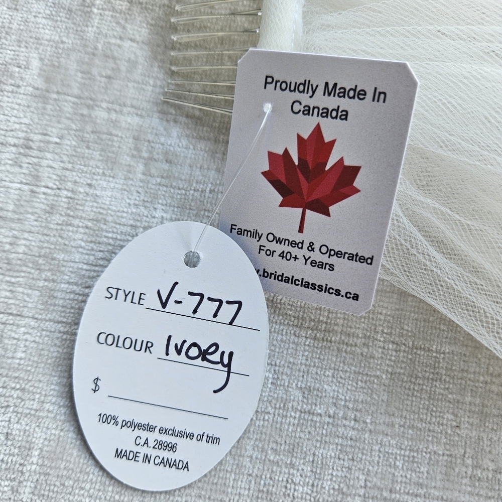 New, never worn 9 Foot Ivory Canadian Made Bridal Veil with pearl accents A00145 - Picture 6 of 12